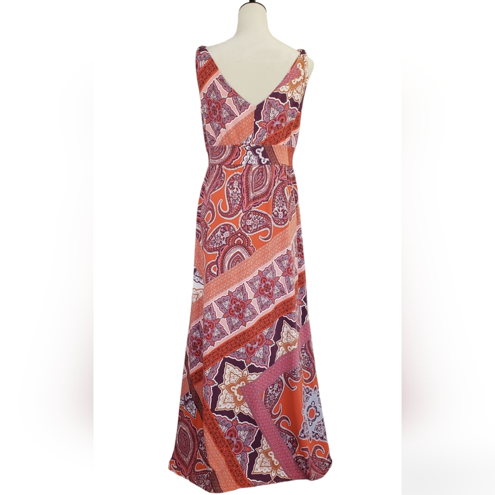 Garnet Hill Boho Paisley Maxi Dress Surplice Neck Scarf Print Sz M Festival - Picture 2 of 9